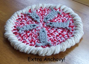 extra anchovy pizza crochet pattern by Darleen Hopkins