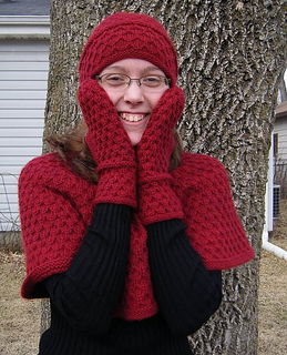 Amaliya Knit Pattern Set includes caplet, hat, mittens and fingerless mitts.