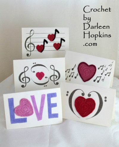 Love Notes crochet pattern for mix media cards to make for Valentines or any time