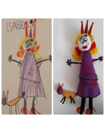 Crocheted toy from child's art.