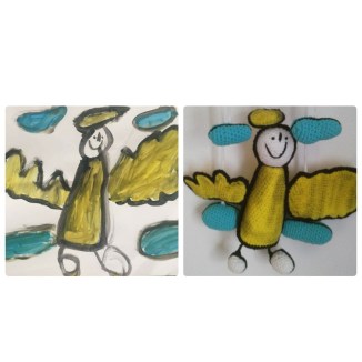 Crocheted toy from child's art.