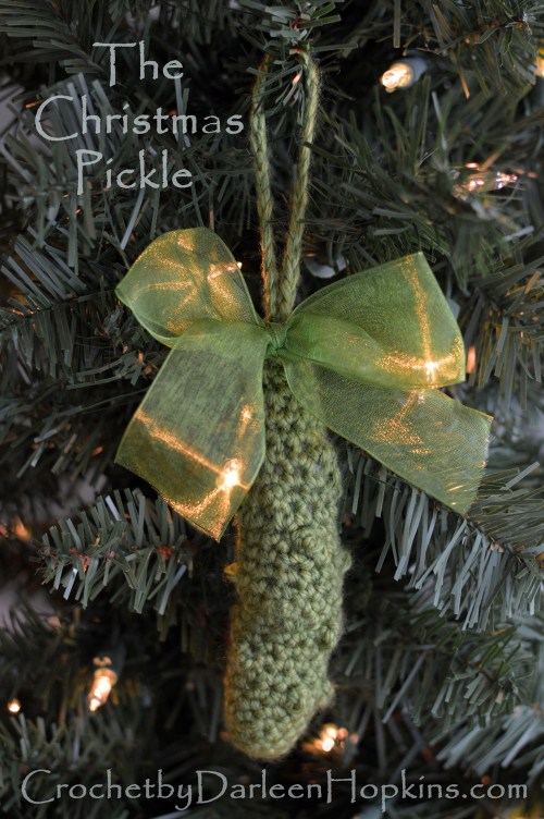 Christmas Pickle tradition, crochet pattern for gift set by Darleen Hopkins