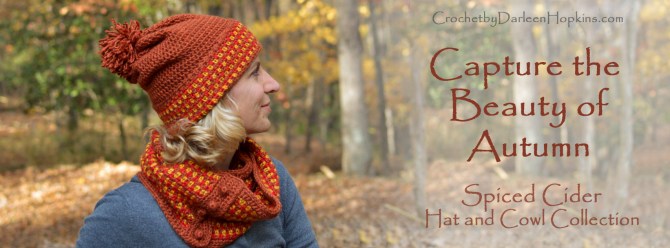 Spiced Cider crochet hat and cowl pattern by Darleen Hopkins
